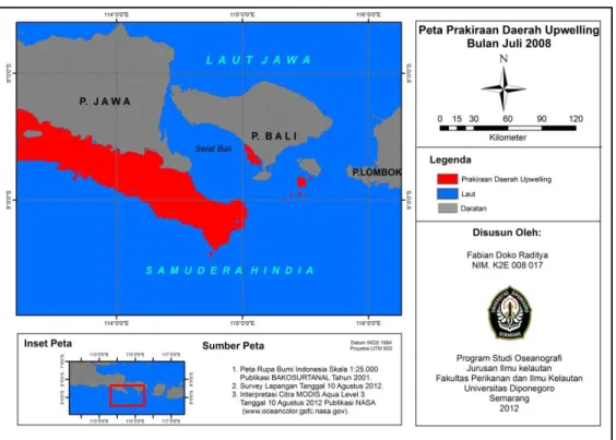 Gambar 9. Peta Prakiraan Daerah Upwelling Bulan Juli 2008 