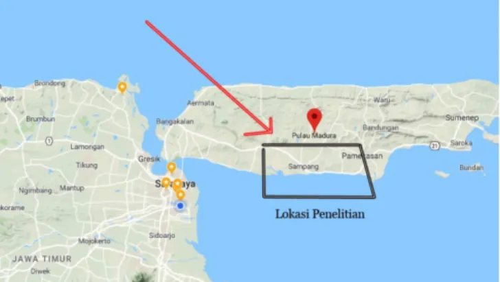 Gambar 1. Peta lokasi penelitian di pesisir pantai Pulau  Madura 