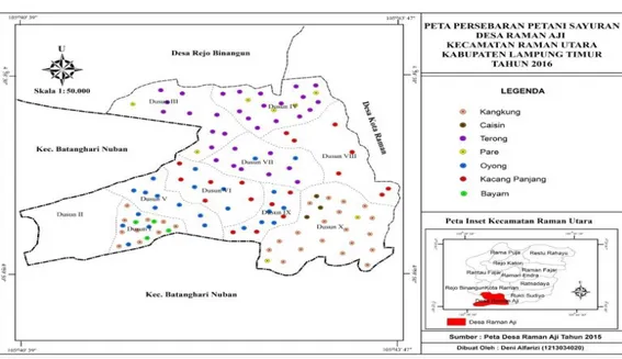 Gambar 9 : Peta Persebaran Petani Sayuran Desa Raman Aji Kecamatan Raman Utara   Kabupaten Lampung Timur Tahun 2016 