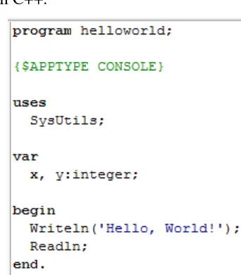 Gambar 6. Contoh progam C++ menggunakan console delphi 7 