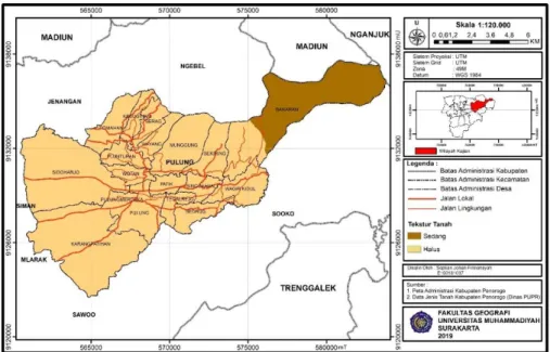 Gambar 4. Peta Tekstur Tanah Kecamatan Pulung Kabupaten Ponorogo  3.4 Parameter Keberadaan Saluran Drainase 