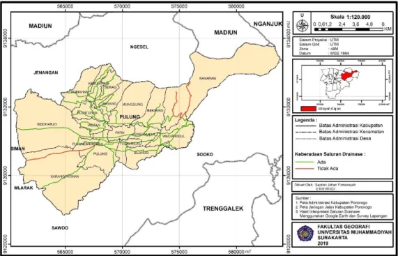Gambar 5. Peta Keberadaan Saluran Drainase Kecamatan Pulung Kabupaten  Ponorogo 