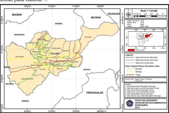 Gambar 7. Peta Persebaran Tingkat Potensi Kerusakan Jalan Kecamatan Pulung  Kabupaten Ponorogo 
