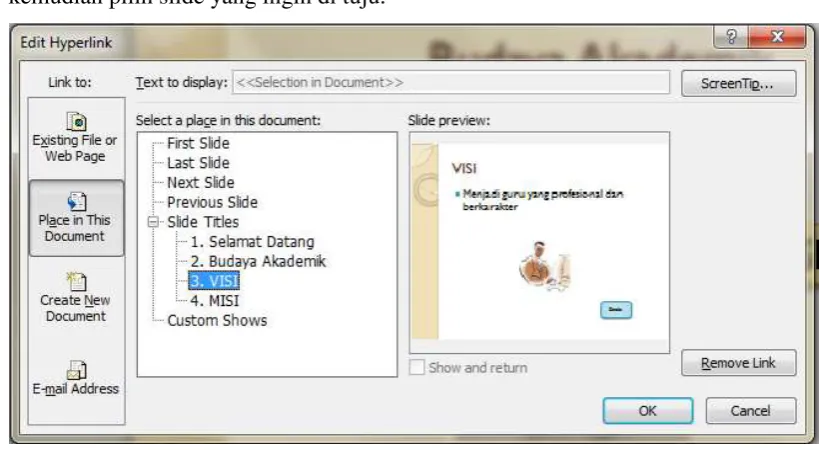 Gambar 15. Menu edit hyperlink 