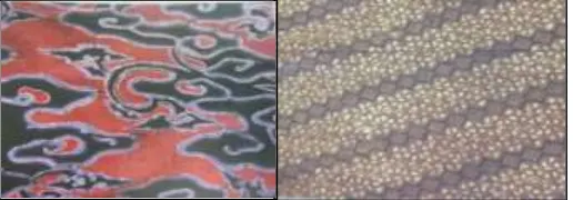 Gambar 1. (kiri) batik motif mega mendung yang merupakan batik khas daerah cirebon; 