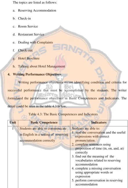 Table 4.3: The Basic Competences and Indicators