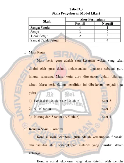 Tabel 3.3 Skala Pengukuran Model Likert 