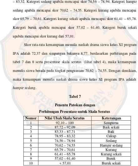 tabel 7 dan 8 serta presentase skala seratus (lihat tabel 4), maka kemampuan 