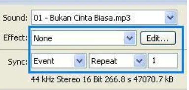 Gambar 189. Cara menambahkan sound pada button 