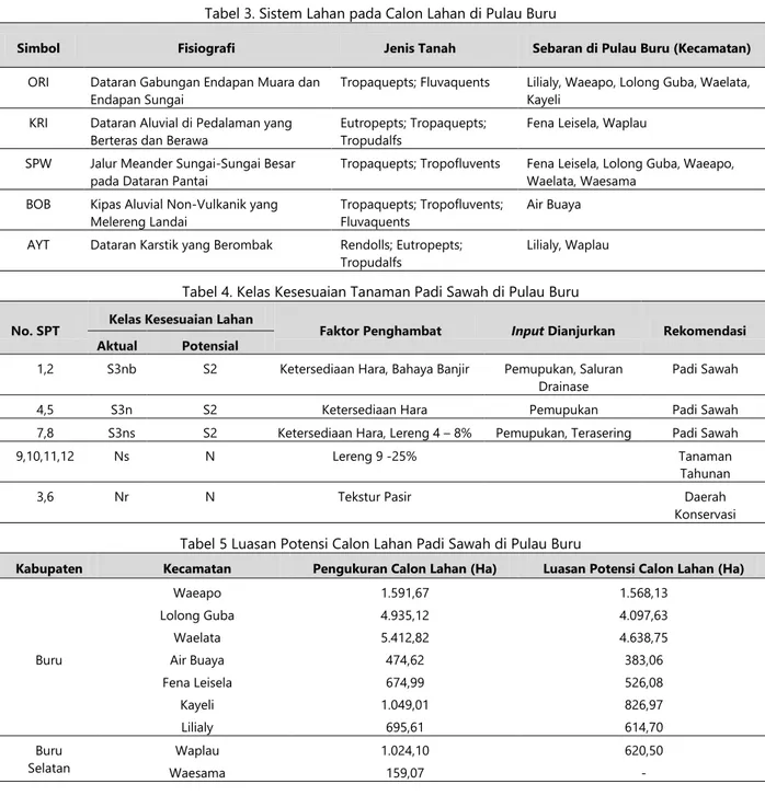 Tabel 3. Sistem Lahan pada Calon Lahan di Pulau Buru 
