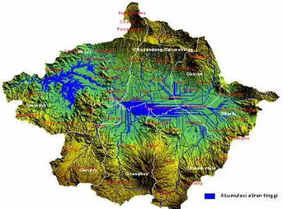 Gambar 4.  Wilayah-wilayah dengan nilai akumulasi aliran yang tinggi 