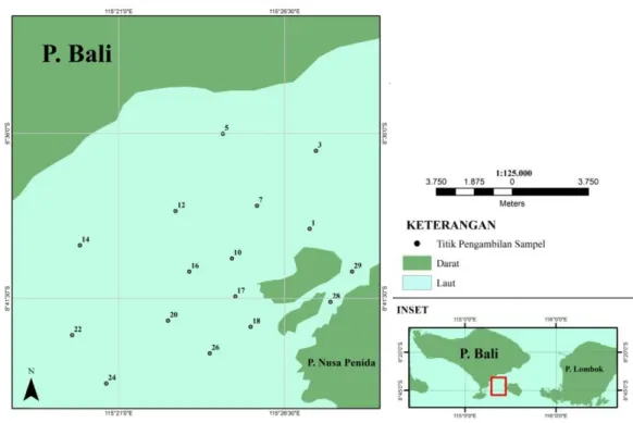 Gambar 1. Peta Lokasi Titik Pengambilan Sampel di Perairan Selat Badung, Bali 