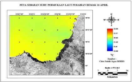 Gambar 4. Peta Sebaran Suhu Permukaan Laut Trip Pertama 