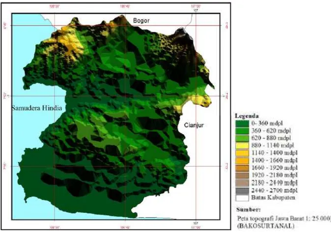 Gambar 1.  Kondisi Topografi Kab. Sukabumi 