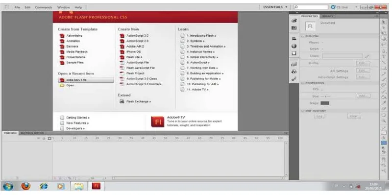 Gambar 2.1 Tampilan Awal Adobe Flash Profesional Cs 5. 