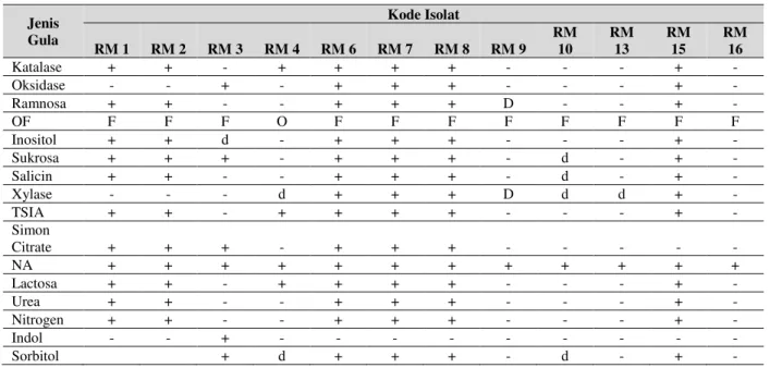 Tabel 5. Hasil uji biokimia isolat bakteri limbah cair minuman dengan proses lumpur aktif limbah tahu