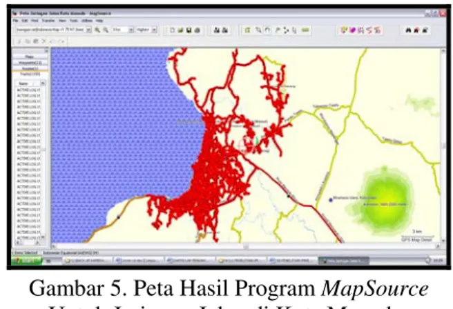 Gambar 5. Peta Hasil Program MapSource  Untuk Jaringan Jalan di Kota Manado. 