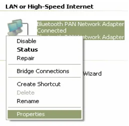 Gambar 4.1 Tampilan awal Bluetooth PAN Network Adapter 