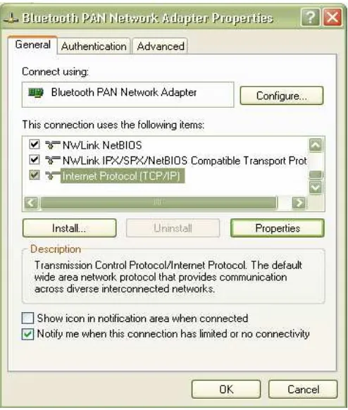 Gambar 4.2 Properties dari Bluetooth PAN Network Adapter 