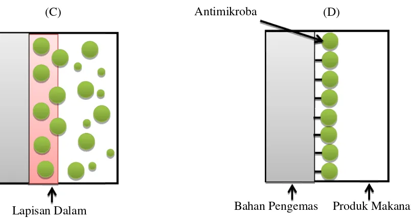 Gambar 2.1. Skema Penggunaan Bahan Antimikroba Dalam Bahan Pengemas (Sumber: Bastarrachea et al., 2011) 