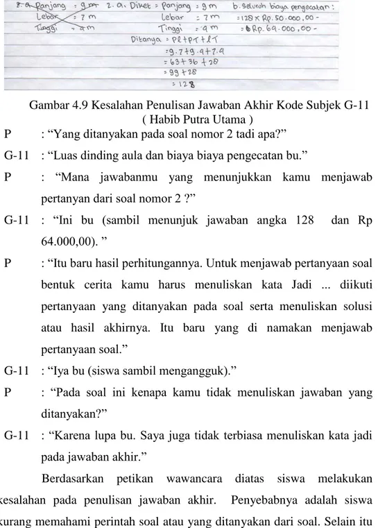 Gambar 4.9 Kesalahan Penulisan Jawaban Akhir Kode Subjek G-11  ( Habib Putra Utama ) 