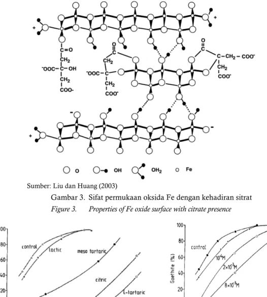 Gambar 3.  Sifat permukaan oksida Fe dengan kehadiran sitrat  Figure 3.  Properties of Fe oxide surface with citrate presence 