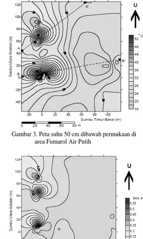 Gambar 5. Peta heat flow di sekitar area Fumarol                             Air Putih