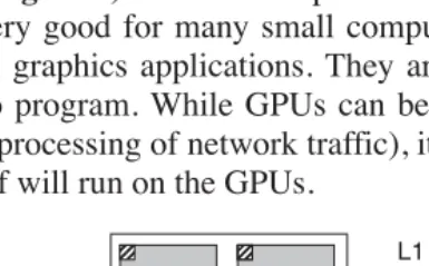 Figure 1-8. (a) A quad-core chip with a shared L2 cache. (b) A quad-core chipwith separate L2 caches.