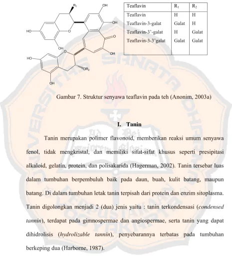 Gambar 7. Struktur senyawa teaflavin pada teh (Anonim, 2003a) 