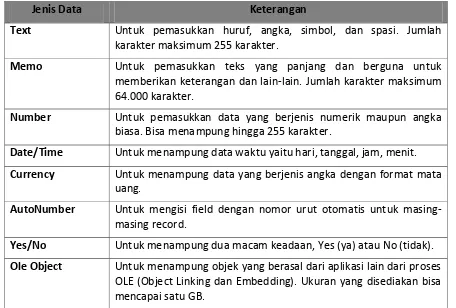 Tabel 10.1 Jenis data pada Access 2007 