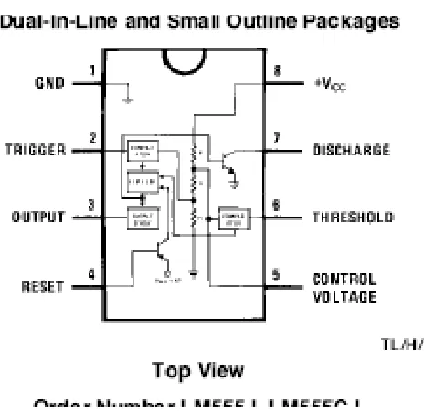 Gambar 2-11. IC LM 555  sebagai multivibrator monostabil [4] 