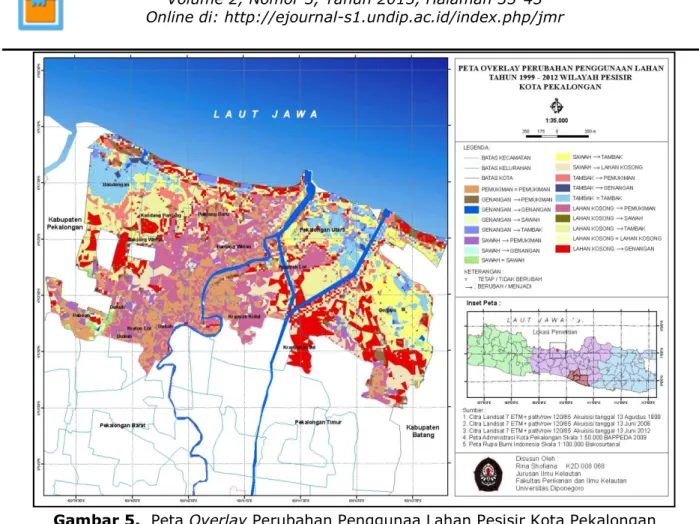 Gambar 5.  Peta Overlay Perubahan Penggunaa Lahan Pesisir Kota Pekalongan   Tahun 1999 - 2012