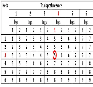 Tabel 4. Skor grup C untuk postur jongkok 