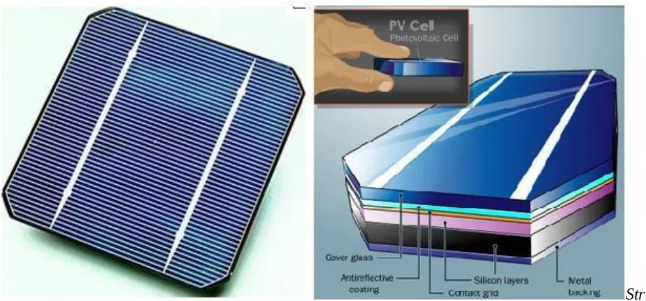 Gambar diatas  menunjukan ilustrasi sel surya dan juga bagian-bagiannya. Secara umum
