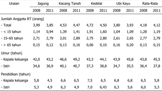 Tabel 2.  Karakteristik  Rumah  Tangga  Perdesaan  Patanas  di  Desa  Lahan  Kering  menurut  Wilayah Komoditas Basis, 2008±2011 