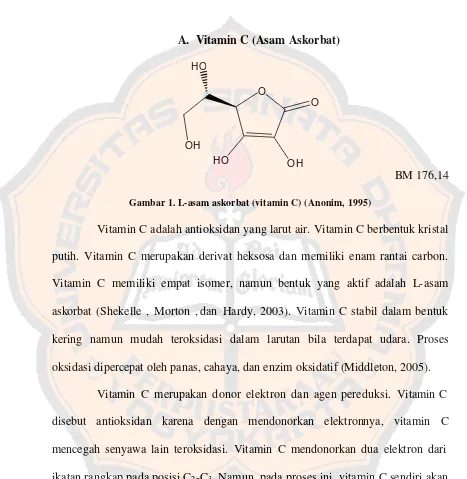 Gambar 1. L-asam askorbat (vitamin C) (Anonim, 1995) 