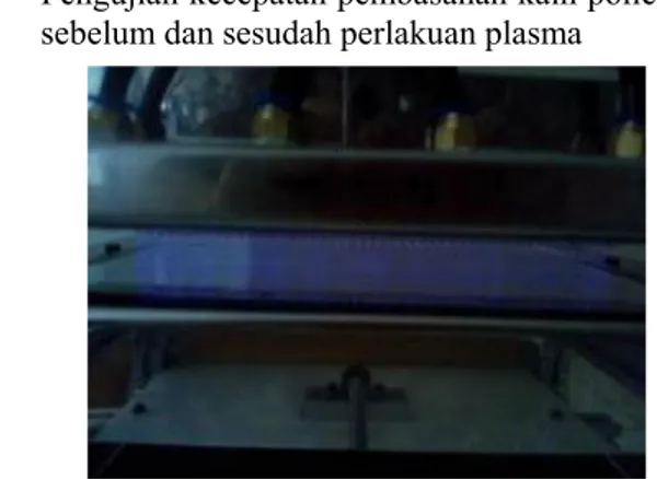 Gambar 3. Fenomena plasma metode lucutan  korona dengan ionisasi udara normal  pada jarak antar elektroda 25 mm  HASIL DAN PEMBAHASAN 