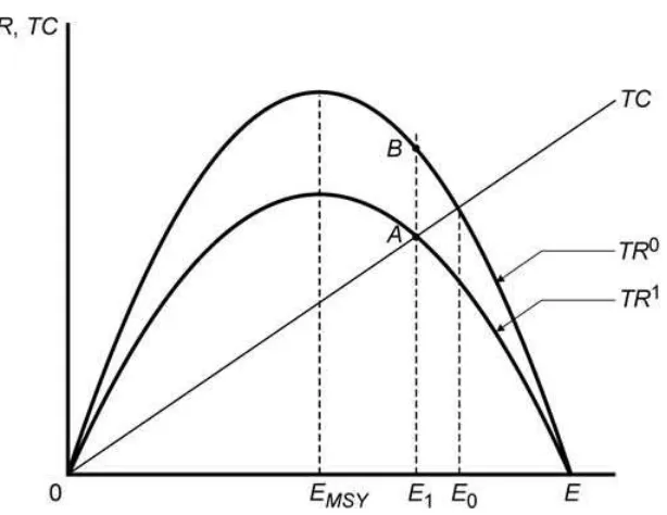 Figure 1. Technical efﬁciency and the Gordon–Schaefer bioeconomic model.