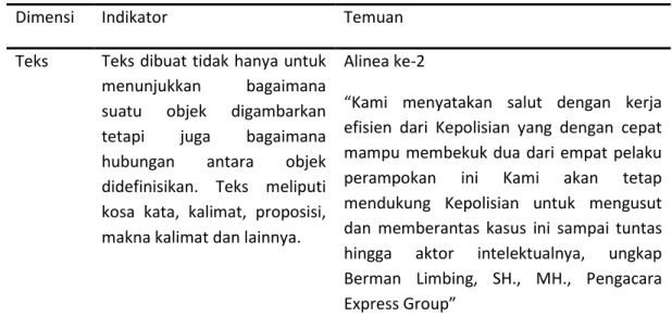 Tabel 3. Analisis Press Release II (Press Release tanggal 8 Desember 2014) 