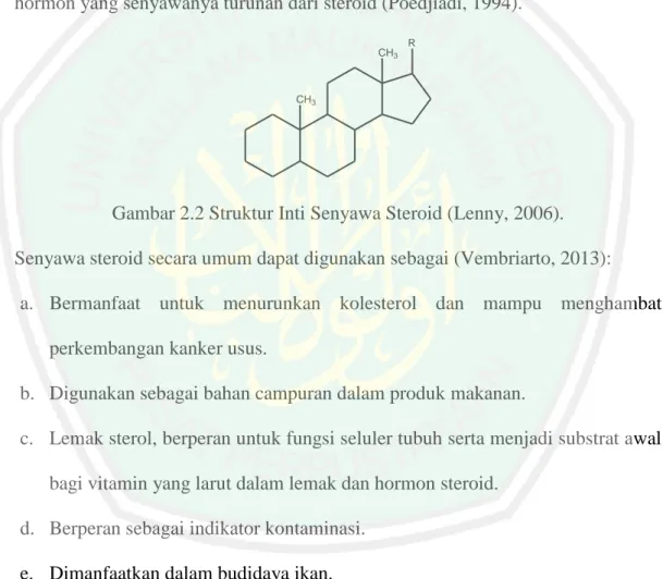 Gambar 2.2 Struktur Inti Senyawa Steroid (Lenny, 2006). 
