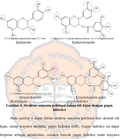 Gambar 6. Struktur senyawa polifenol dalam teh hijau dengan gugus 