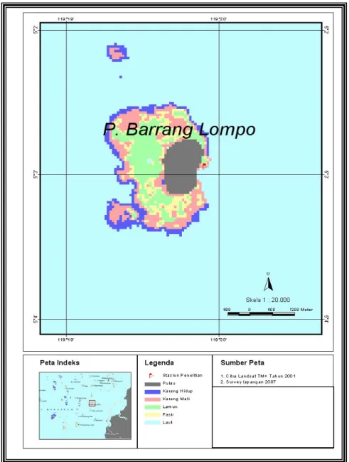 Gambar 1. Peta lokasi penelitian di Pulau Barranglompo, Makassar  b.  Laju Predasi 