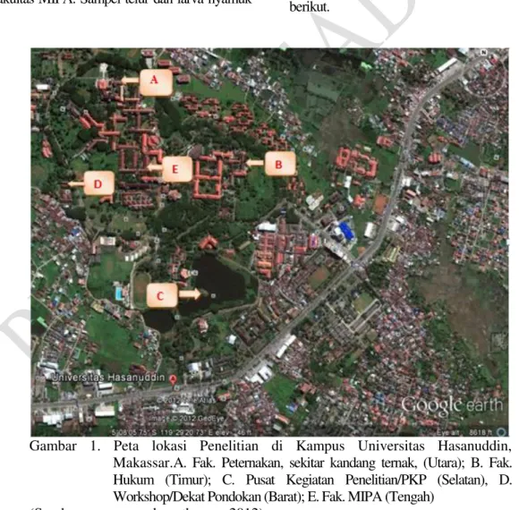 Gambar  1.  Peta  lokasi  Penelitian  di  Kampus  Universitas  Hasanuddin,  Makassar.A
