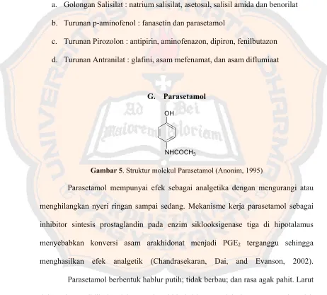 Gambar 5. Struktur molekul Parasetamol (Anonim, 1995) 