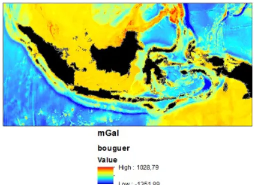 Gambar 5. Anomali gravitasi free air Indonesia, sumber  data topex.ucs.edu. 