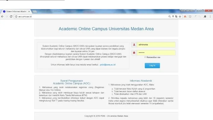 Gambar 1. Tampilan Academic Online Campus : http://aoc.uma.ac.id 
