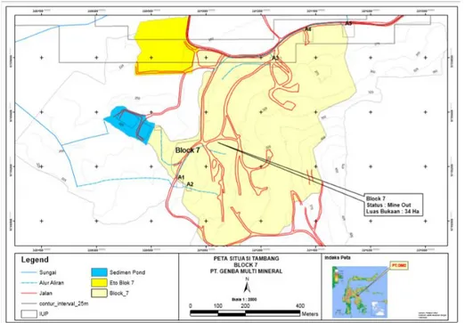 Gambar 3. Peta lokasi pemantauan air di blok 7 lahan reklamasi bekas tambang nikel di Desa Mohoni