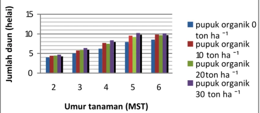 Gambar 2. Rata-rata jumlah daun pada umur 2 – 6 MST 