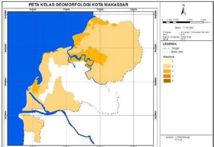 Gambar  1.  Kelas  geomorfologi  Kota  Makassar  berdasarkan hasil analisis.  