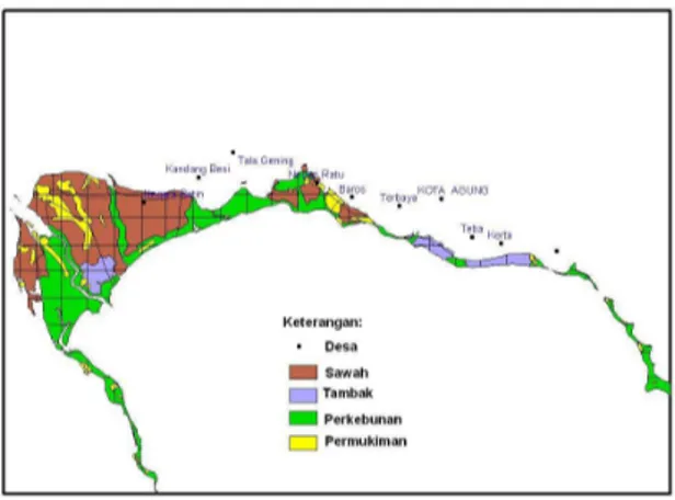 Gambar 5 Peta Tutupan lahan yang berpotensi   terkena gelombang tsunami, Pesisir  Kota Agung 
